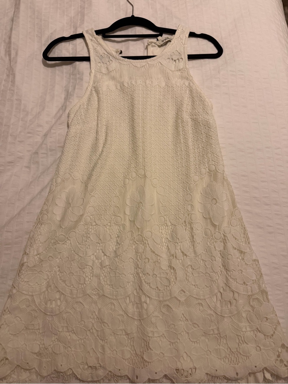 Sleeveless White Lace A-Line Dress - Brand: